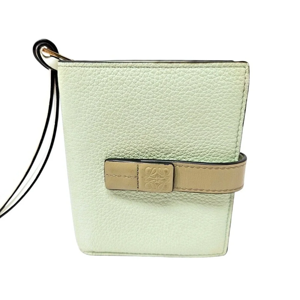 LOEWE Puzzle Bifold Wallet Leather Matcha Green Beige SET Box + Booklet AUTH - Picture 2 of 13